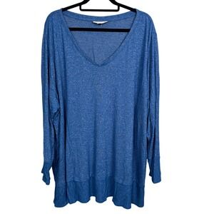 Woman Within 3X Blue V-Neck Long Sleeve Tunic Top Rayon Pullover Casual Comfy‎